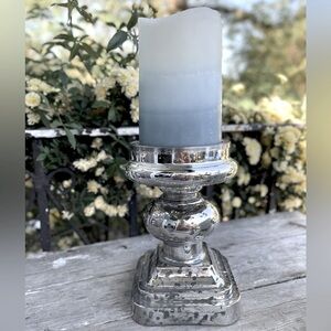 Silver Mercury Glass candle holder & light up faux candle